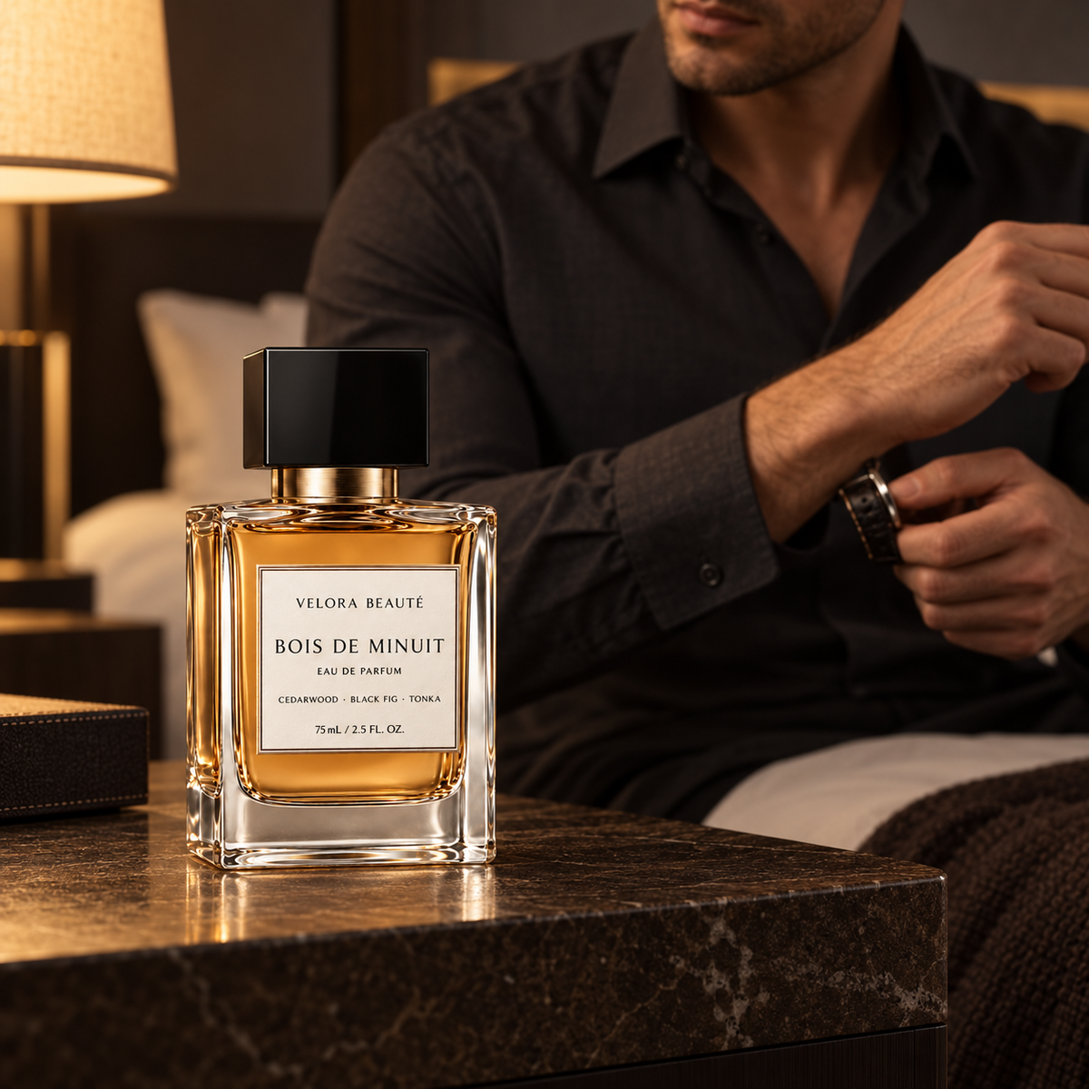 Bois de Minuit Eau de Parfum shown in a real beauty ritual