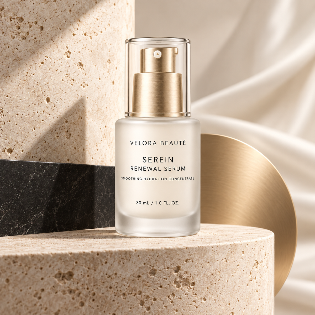 Serein Renewal Serum, VELORA BEAUTÉ luxury campaign poster