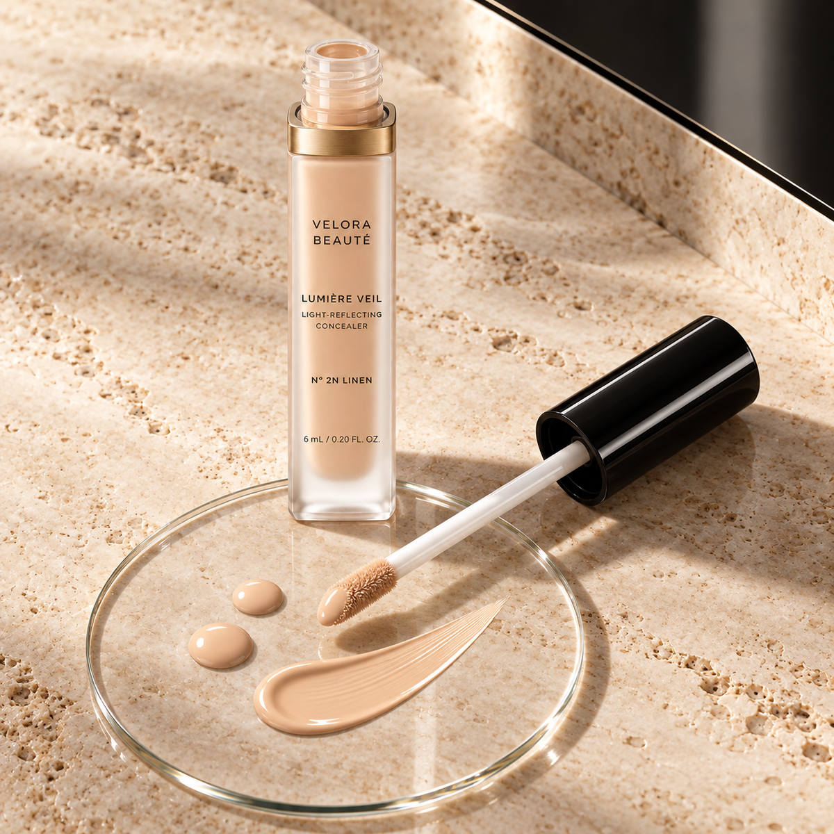 Lumière Concealing Veil, creamy concealer swatch and applicator detail