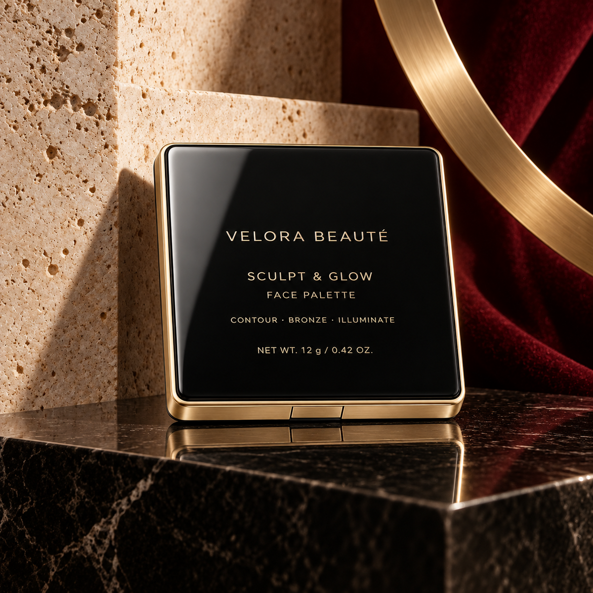 Sculpt & Glow Palette, VELORA BEAUTÉ luxury campaign poster