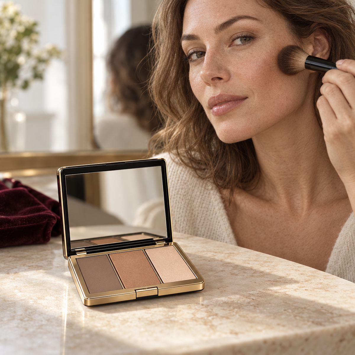 Sculpt & Glow Palette shown in a real beauty ritual