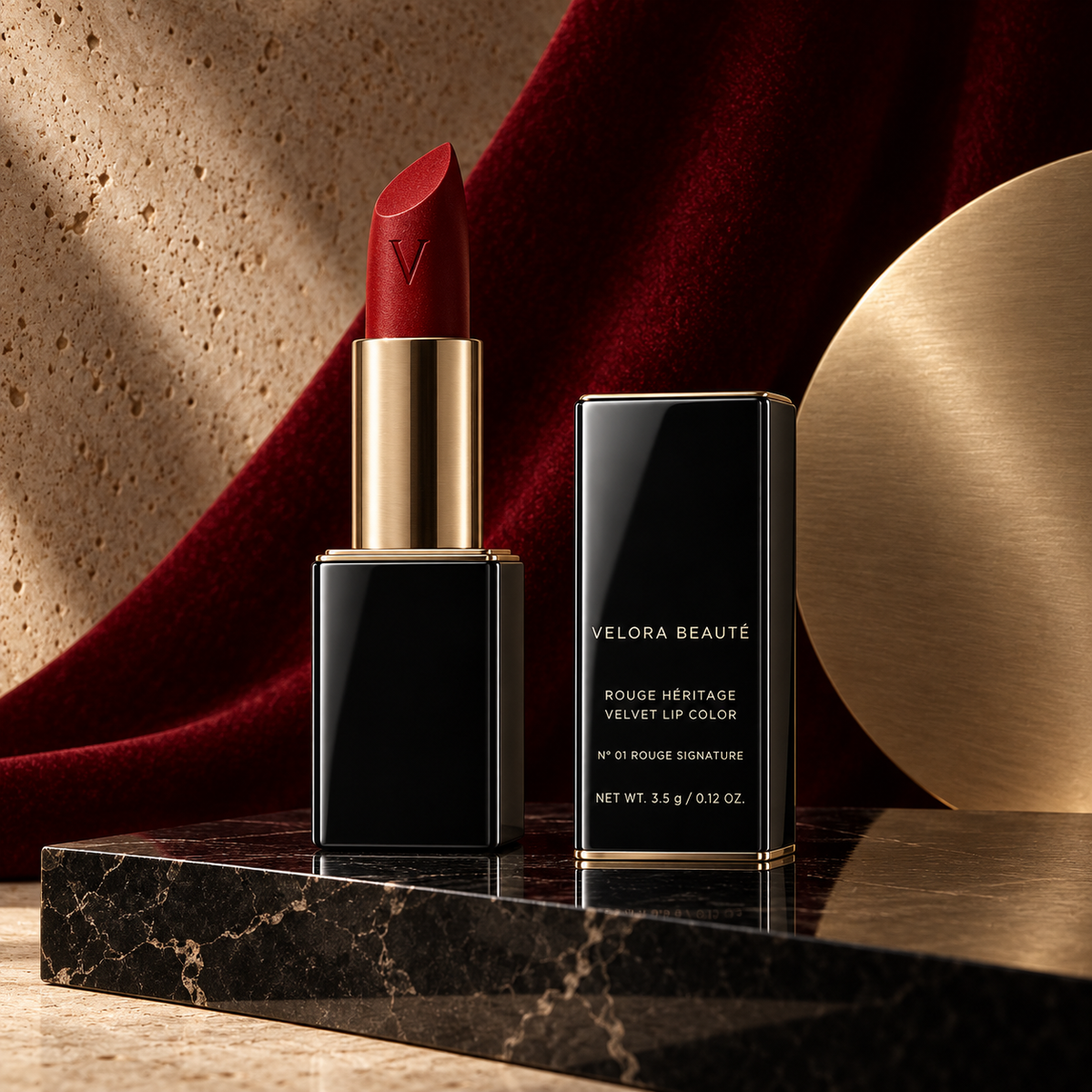 Rouge Héritage Lipstick, VELORA BEAUTÉ luxury campaign poster