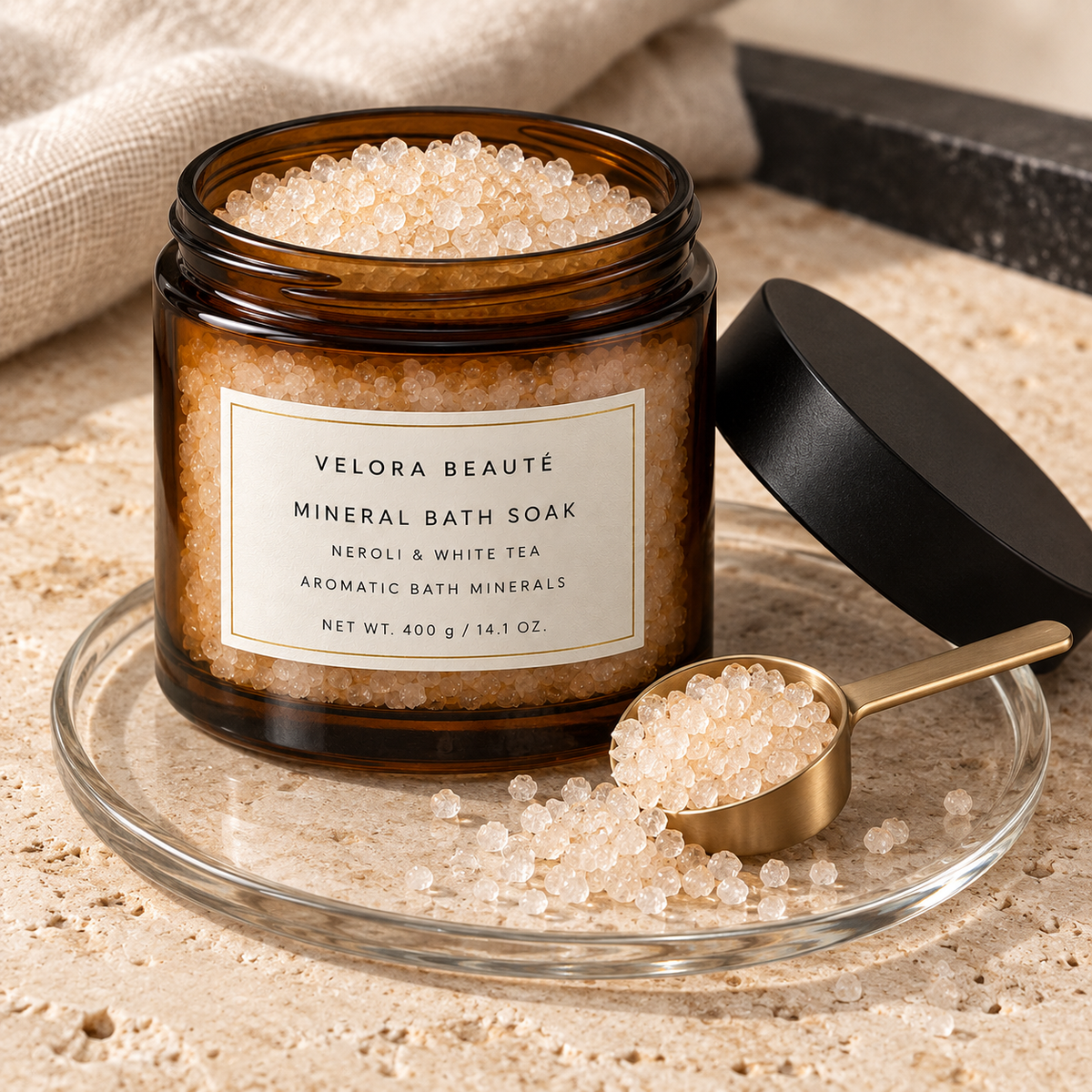 Mineral Bath Soak, pearlescent mineral bath crystals texture detail