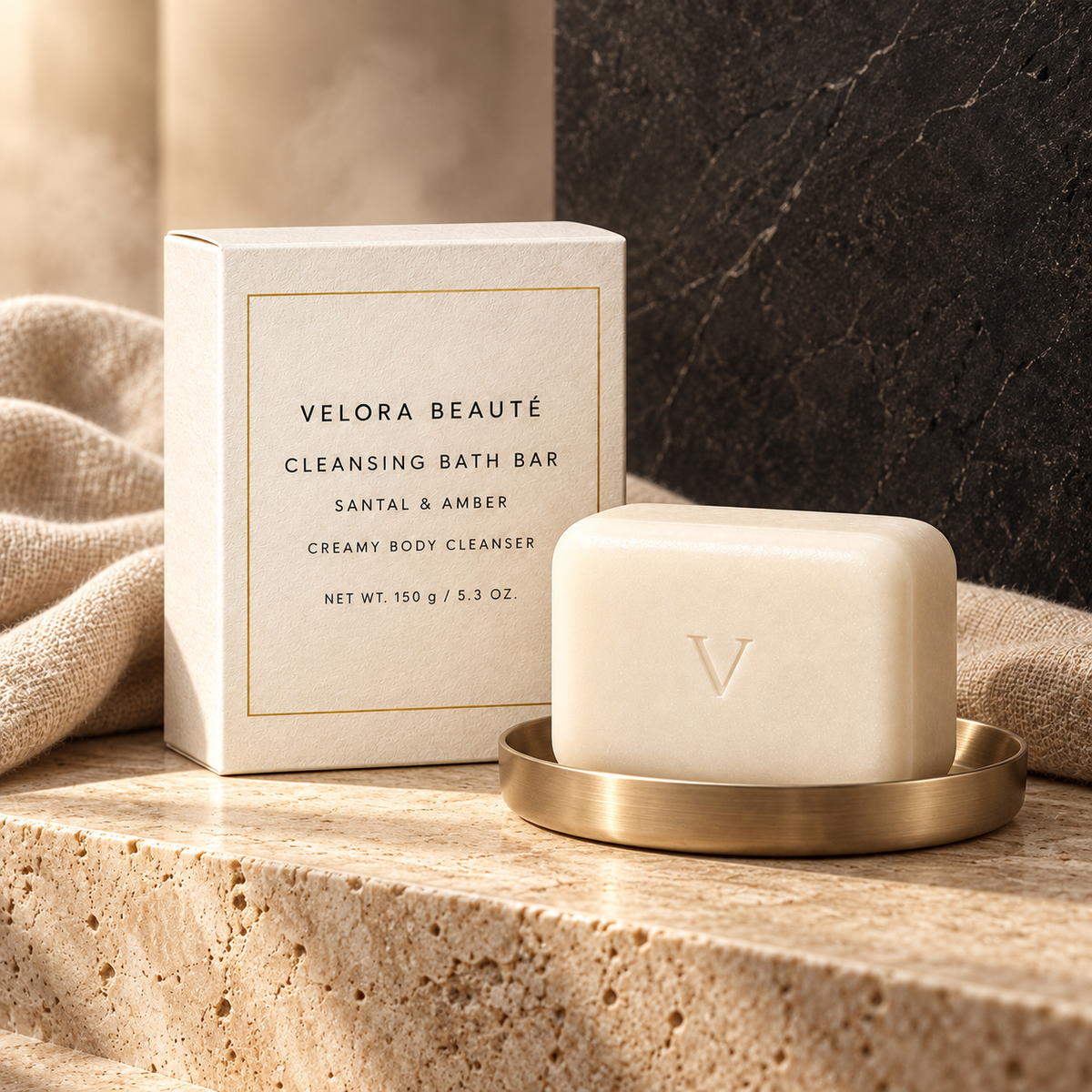 Cleansing Bath Bar, VELORA BEAUTÉ luxury campaign poster