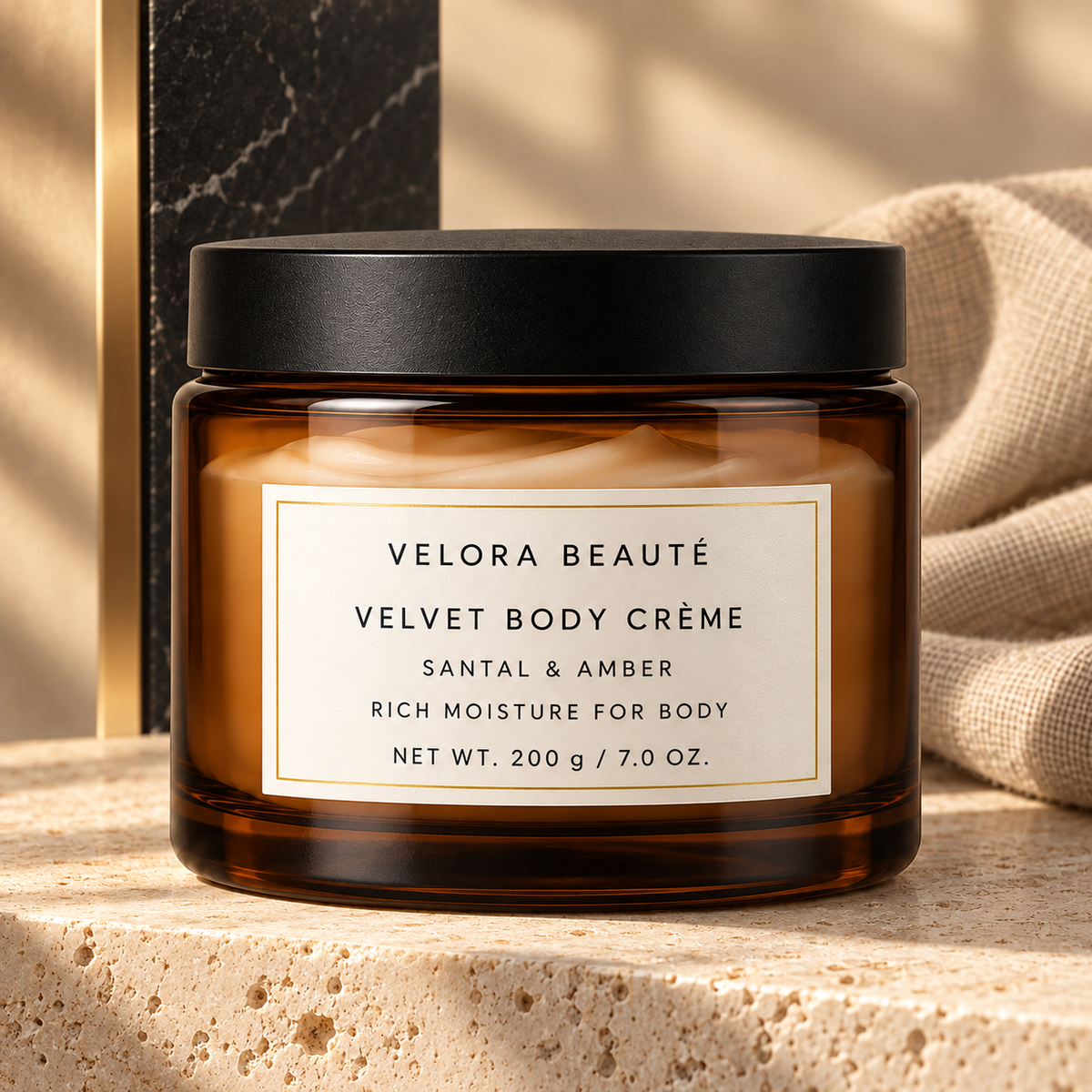 Velvet Body Crème, VELORA BEAUTÉ luxury campaign poster