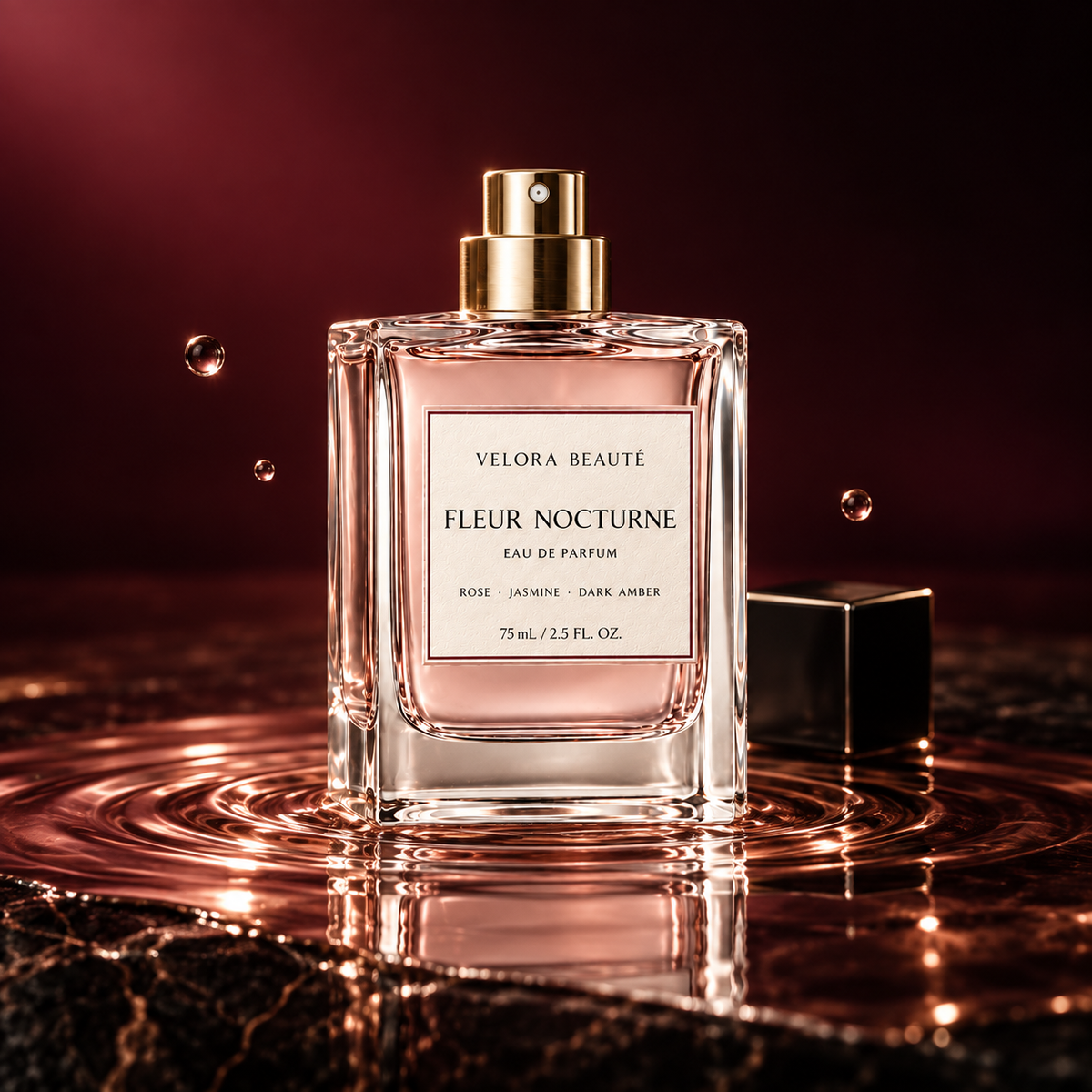 Fleur Nocturne Eau de Parfum, blush fragrance and fine atomizer detail