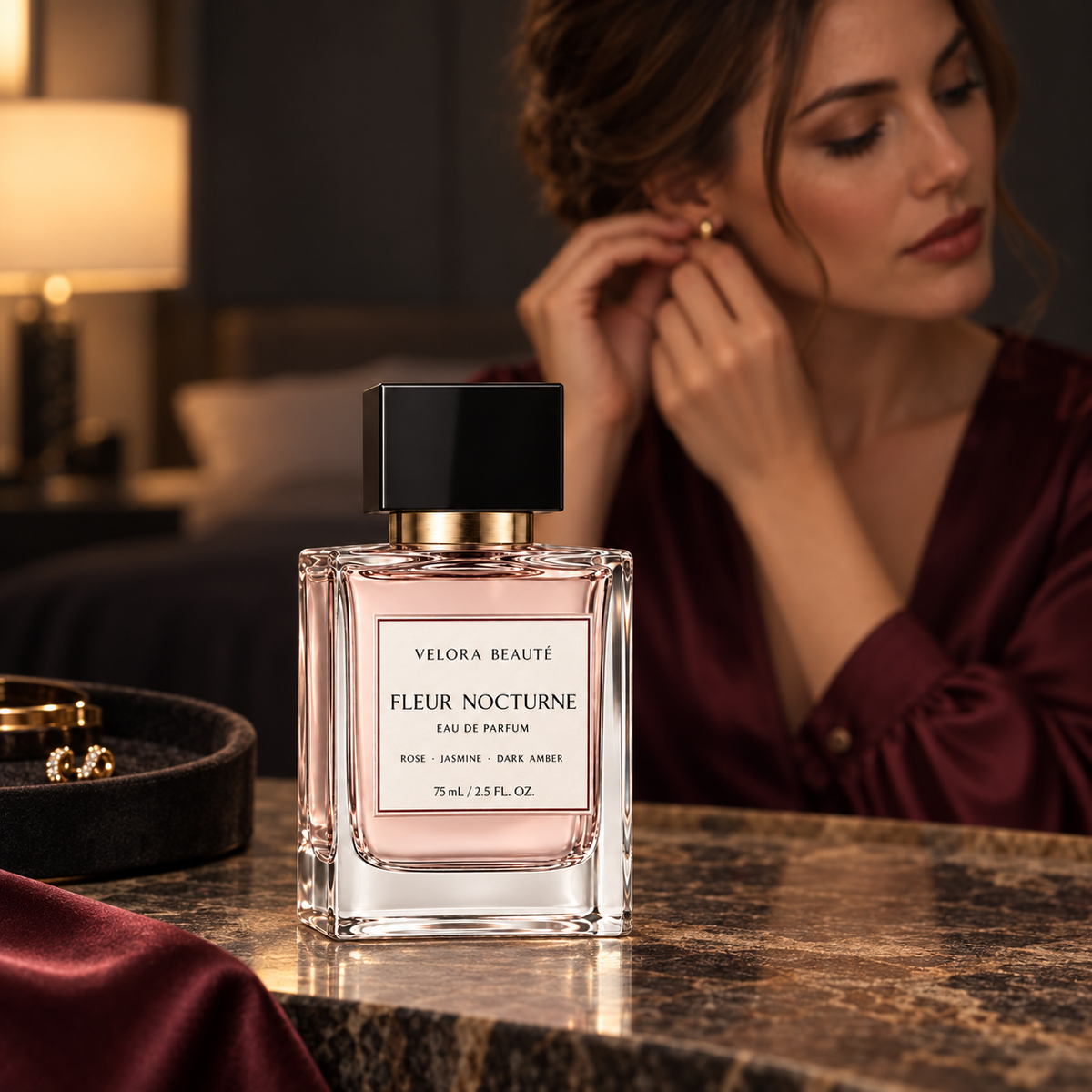 Fleur Nocturne Eau de Parfum shown in a real beauty ritual