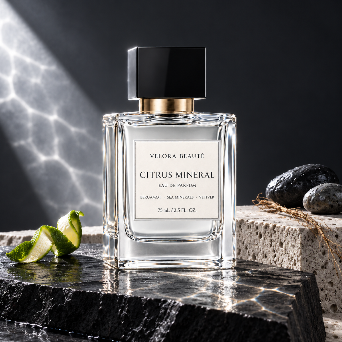 Citrus Mineral Eau de Parfum, VELORA BEAUTÉ luxury campaign poster